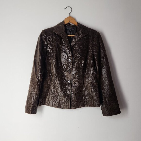 Lafayette 148 New York brown crinkle textured blazer jacket Sz 6 - Picture 3 of 15